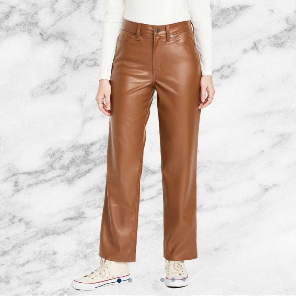 High rise caramel brown faux leather pants